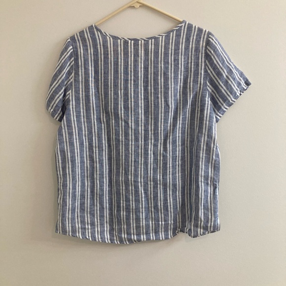 Christian Siriano Linen Shirt Womens Size M Striped Short Sleeve Boho Lagenlook - Picture 5 of 6